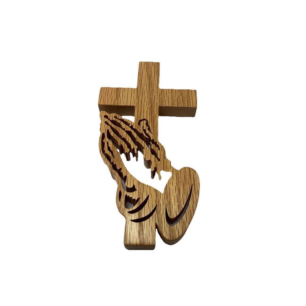 Laser Cut Wood Praying Hands With Cross Wall Hanging 6.5"